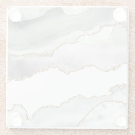 Grijze witte marmer Agate Geraffineerde glitter Glazen Onderzetter (Achterkant)