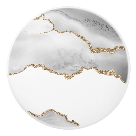 Grijze witte marmer Agate Geraffineerde glitter Keramische Knop (Voorkant)