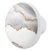 Grijze witte marmer Agate Geraffineerde glitter Keramische Knop (Rechts)