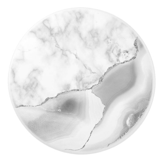 Grijze witte marmer Agate Silver Glitter Keramische Knop (Voorkant)