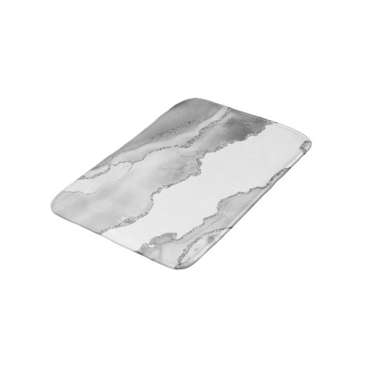 Grijze witte marmer Agate Simple Silver Glitter Badmat (Gekanteld)