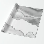 Grijze witte marmer Agate Simple Silver Glitter Cadeaupapier (Uitgerold)