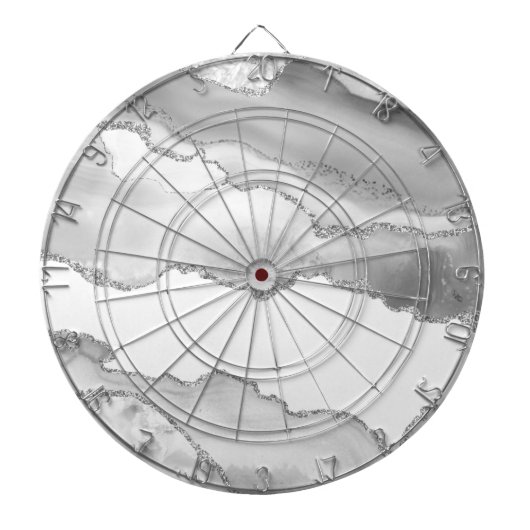 Grijze witte marmer Agate Simple Silver Glitter Dartbord (Voorkant)