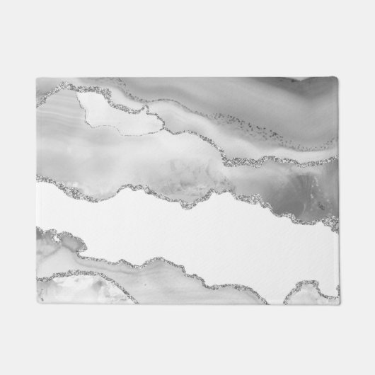 Grijze witte marmer Agate Simple Silver Glitter Deurmat (Voorkant)