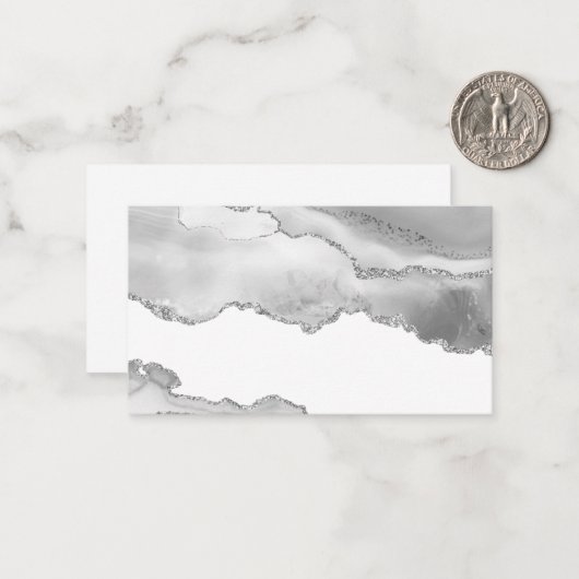 Grijze witte marmer Agate Simple Silver Glitter Notitiekaartje (Voorkant / Achterkant in situ)