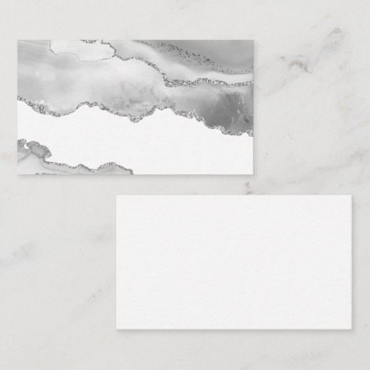 Grijze witte marmer Agate Simple Silver Glitter Notitiekaartje (Voorkant / Achterkant)
