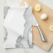 Grijze witte marmer Agate Simple Silver Glitter Theedoek (Quarter Fold)