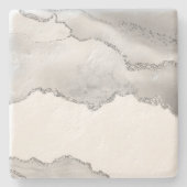 Grijze witte marmer Agate Simple Silver Sparkle Stenen Onderzetter (Voorkant)
