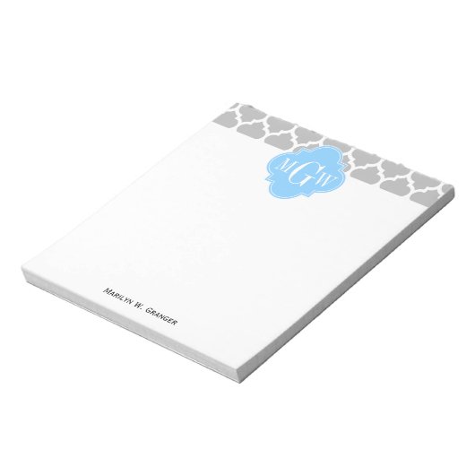 Grijze witte Marokkaan #5 Sky Blue 3 Initiaal Mono Notitieblok (Linkerzijde)
