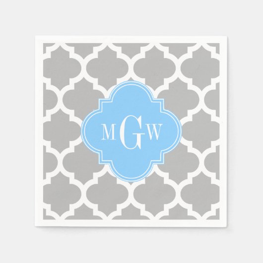 Grijze witte Marokkaan #5 Sky Blue 3 Initiaal Mono Servetten (Voorkant)
