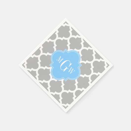 Grijze witte Marokkaan #5 Sky Blue 3 Initiaal Mono Servetten (Hoek)