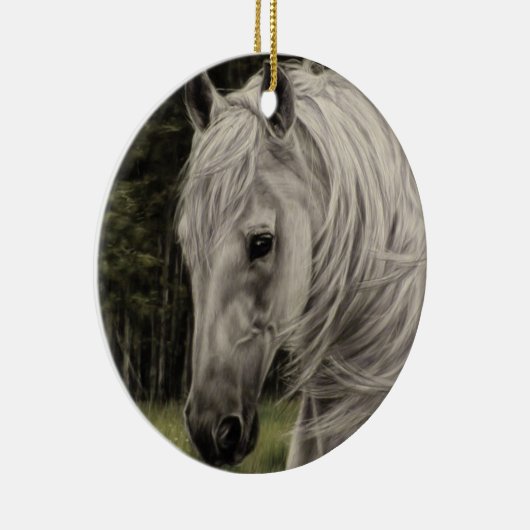 Grijze witte paarden in weide keramisch ornament (Rechts)