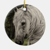 Grijze witte paarden in weide keramisch ornament (Achterkant)