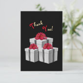 Grijze Witte Pinstripe Rode Boog Cadeaus op Zwart Bedankkaart (Staand voorkant)