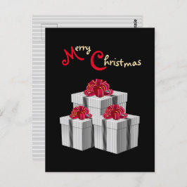 Grijze Witte Pinstripe Rode Boog Cadeaus op Zwart Briefkaart