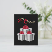 Grijze Witte Pinstripe Rode Boog Cadeaus op Zwart Briefkaart (Staand voorkant)