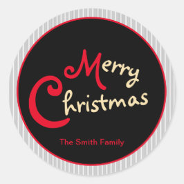 Grijze Witte Pinstripe Rode Bow op Zwart Ronde Sticker