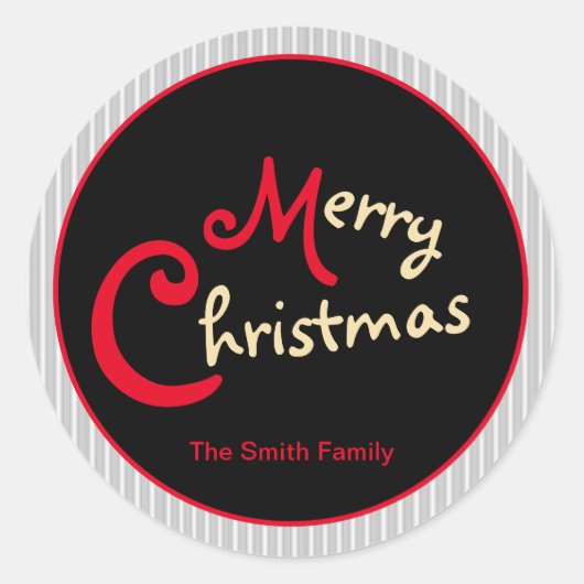 Grijze Witte Pinstripe Rode Bow op Zwart Ronde Sticker (Voorkant)