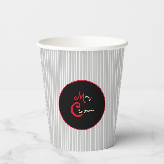Grijze Witte Pinstripe Rood en Zwart Papieren Bekers (Achterkant)
