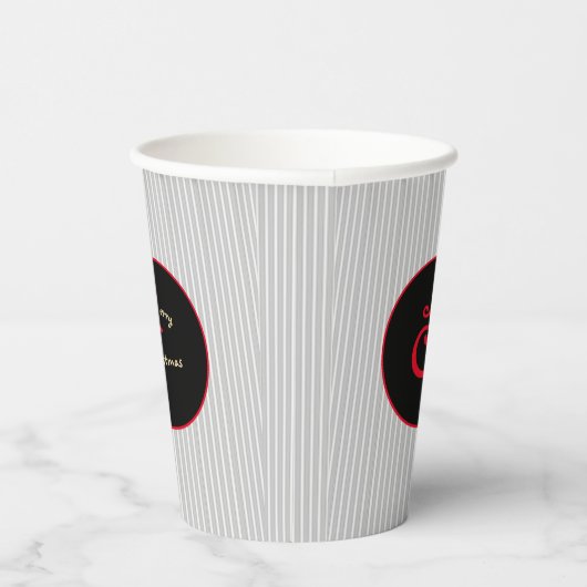 Grijze Witte Pinstripe Rood en Zwart Papieren Bekers (Rechts)