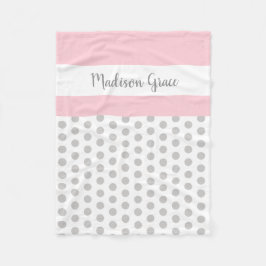 grijze/witte polka punten met roze/witte; geperson fleece deken
