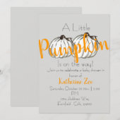 Grijze witte pompoen herfst babyshower uitnodiging (Voorkant / Achterkant)