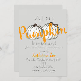 Grijze witte pompoen herfst babyshower uitnodiging