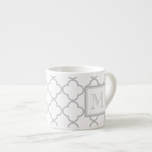 Grijze witte quatrefolie   Uw monogram Espresso Kop