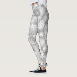 Grijze witte sneeuwvlokken leggings Kerstmis