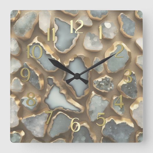 Grijze witte stenen getrimd in goud vierkante klok (Voorkant)