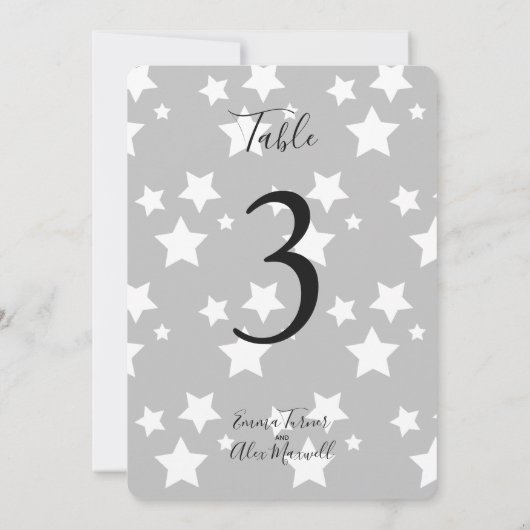 Grijze witte sterren Achtergrond | Tafelnummerkaar Kaart (Achterkant)