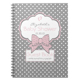 Grijze witte Stippen en roze Baby shower gastboek  Notitieboek