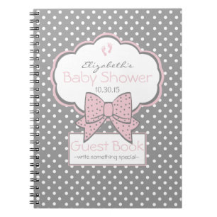 Grijze witte Stippen en roze Baby shower gastboek  Notitieboek