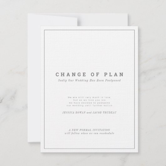 Grijze witte tekst uitstel wijziging huwelijksplan kaart (Voorkant)