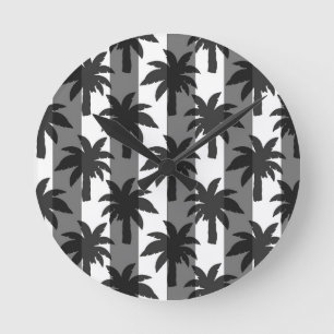 Grijze Witte Tropische Palmbomen Stripes Design Ronde Klok