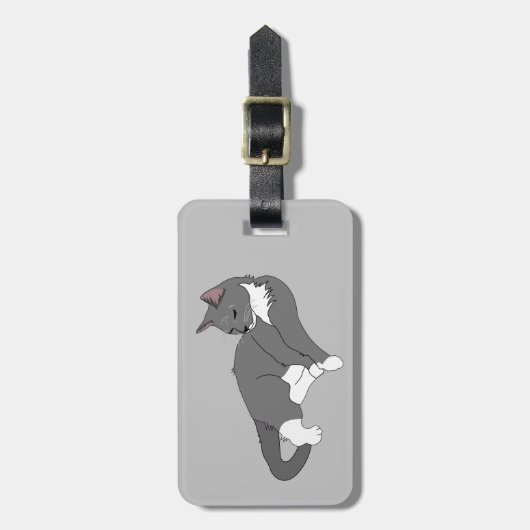 Grijze & Witte Tuxedo Kat Bagagelabel (Voorkant verticaal)