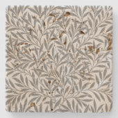 grijze witte, wilde bladeren botanisch stenen onderzetter (Voorkant)