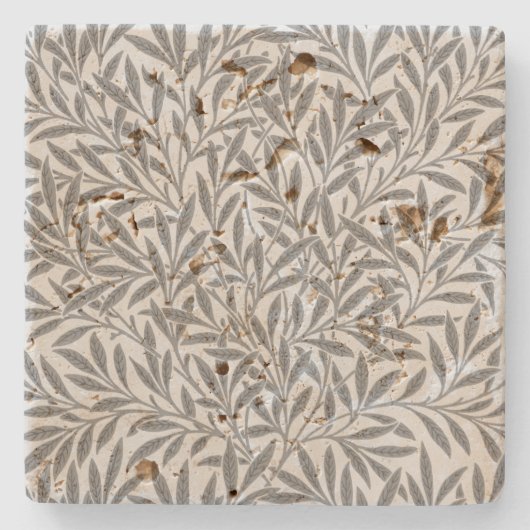  grijze witte, wilde bladeren botanisch stenen onderzetter (Voorkant)