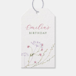 Grijze witte wilde bloemen waterverf cadeaulabel