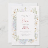 Grijze witte wilde bloemen waterverf doop kaart (Voorkant)