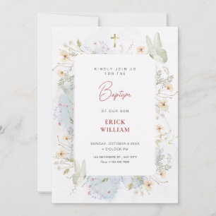 Grijze witte wilde bloemen waterverf doop kaart