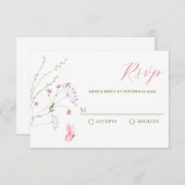 Grijze witte wilde bloemen waterverf RSVP kaartje (Voorkant / Achterkant)