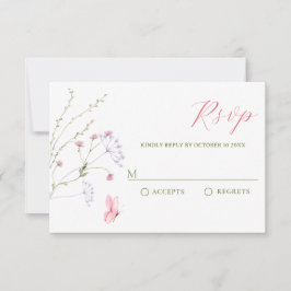 Grijze witte wilde bloemen waterverf RSVP kaartje