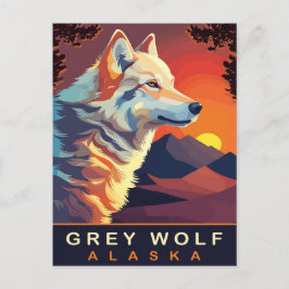 Grijze Wolf, Alaska, Zonsondergang op de Bergen, R Briefkaart