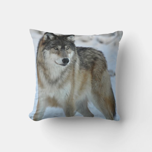 Grijze Wolf Amerikaanse MoJo Kussen (Voorkant)