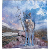 Grijze Wolf "ANTWOORD DE VRAAG" Douchegordijn (Voorkant)