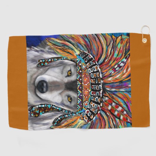 Grijze Wolf Art Golfhanddoek (Horizontaal)