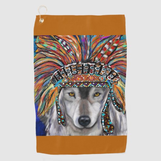 Grijze Wolf Art Golfhanddoek (Voorkant)