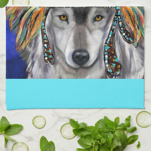 Grijze Wolf Art Theedoek (Gevouwen)