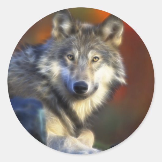 Grijze wolf, bedreigde soorten Digitale Fotografie Ronde Sticker (Voorkant)